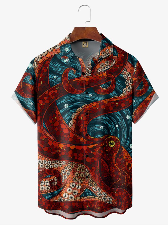 Octopus Chest Pocket Short Sleeve Hawaiian Shirt