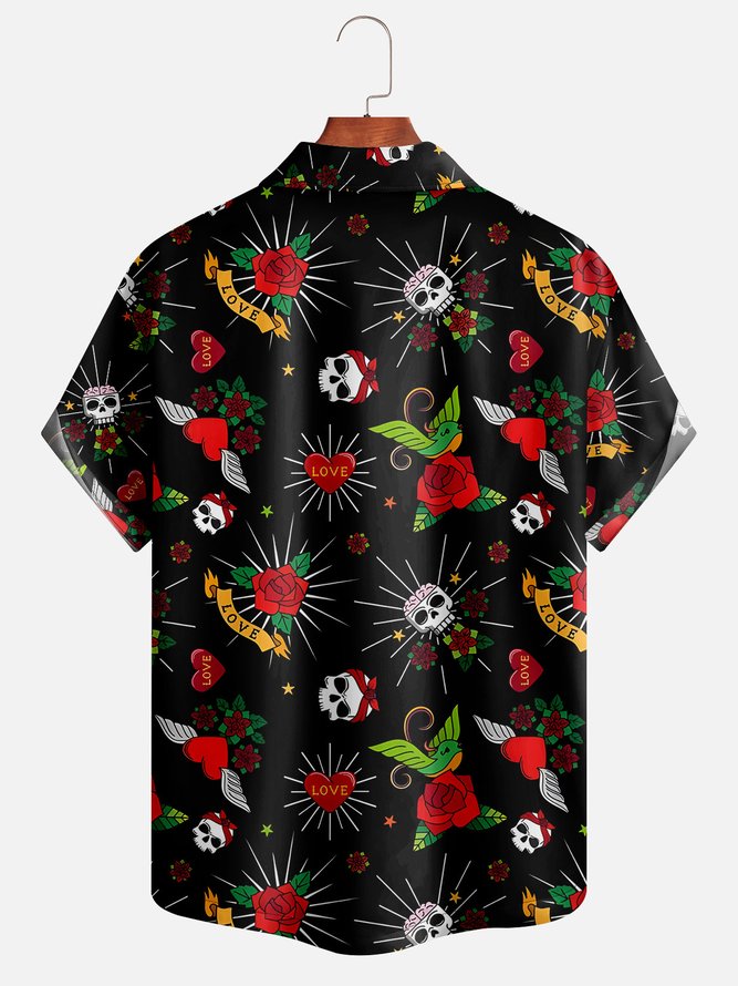 Skull Rose Short Sleeve Aloha Shirt
