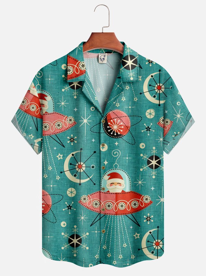 Medieval Spaceship Santa Claus Short Sleeve Aloha Shirt