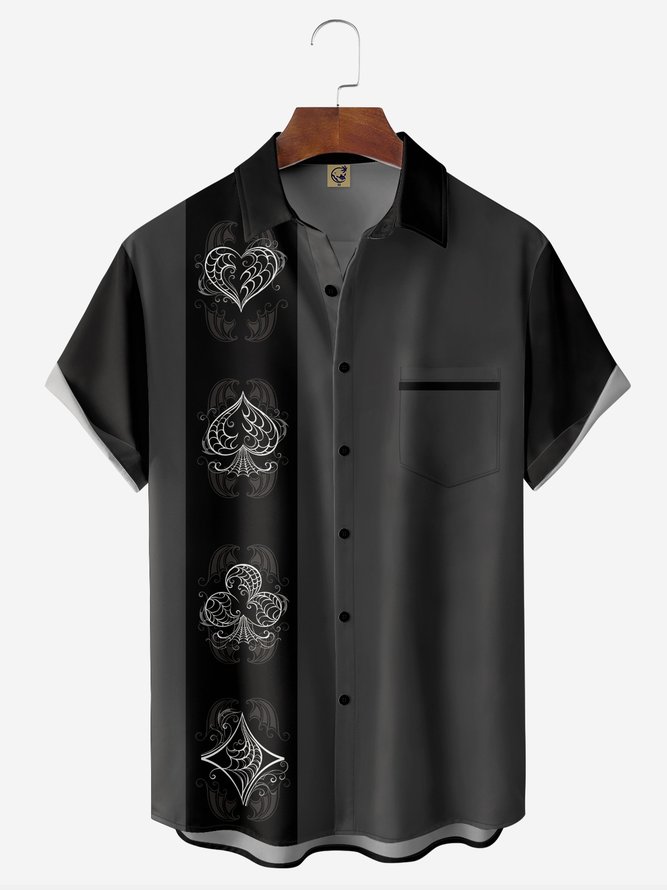 Poker Chest Pocket Short Sleeve Bowling Shirt