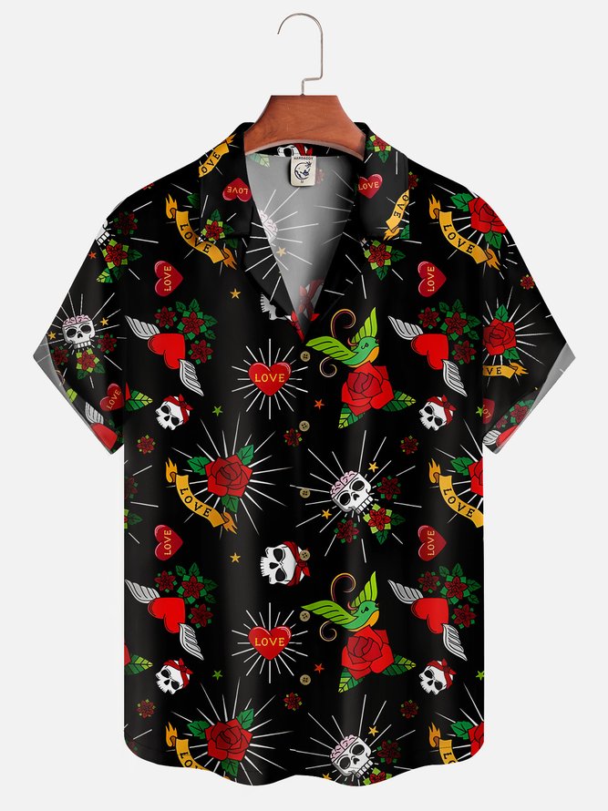 Skull Rose Short Sleeve Aloha Shirt