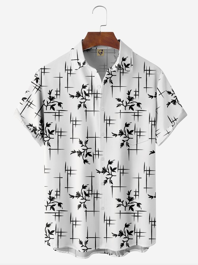 Geometry Plant Flower Chest Pocket Short Sleeve Casual Shirt