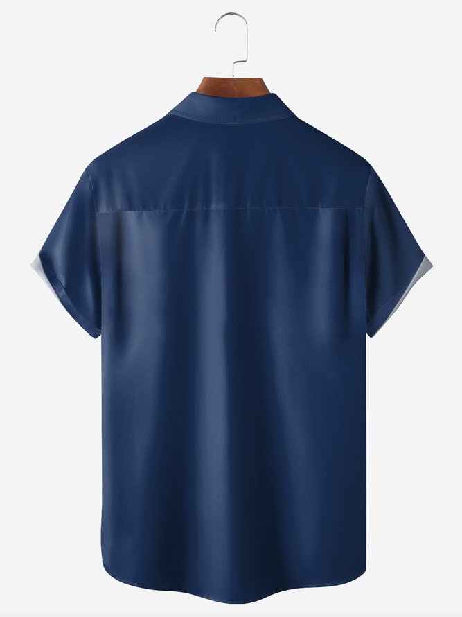 Color-block Chest Pocket Short Sleeve Bowling Shirt