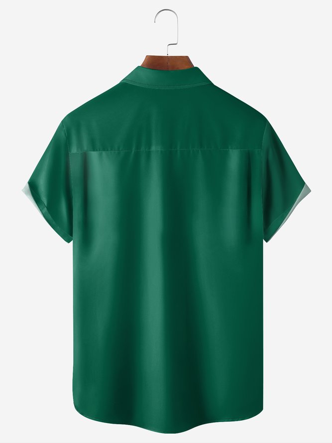 Contrasting Herringbone Chest Pocket Short Sleeve Bowling Shirt