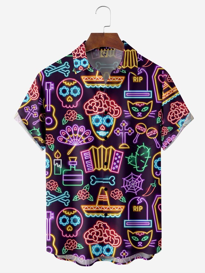Day of the Dead Chest Pocket Short Sleeve Casual Shirt