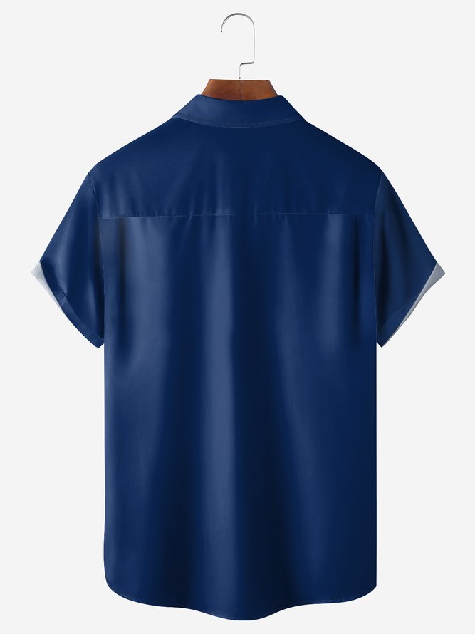 Geometric Chest Pocket Short Sleeve Bowling Shirt