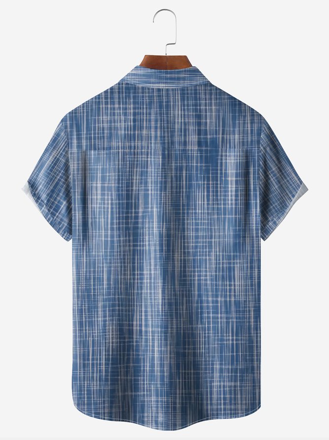 Geometric Chest Pocket Short Sleeve Bowling Shirt