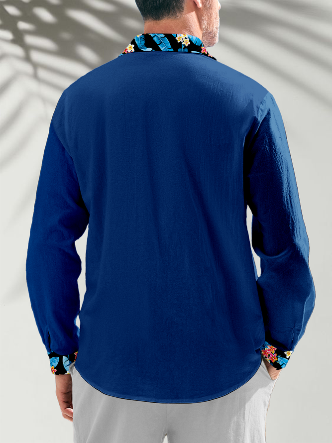 Cotton Contrast Floral Long Sleeve Casual Shirt