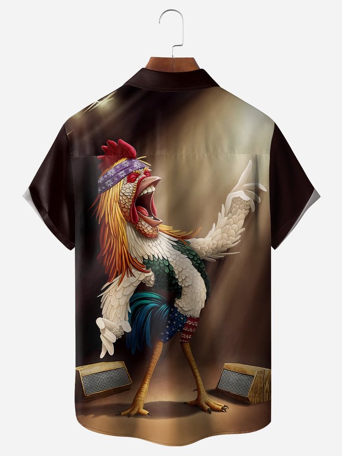 Big Size Rooster Chest Pocket Short Sleeve Casual Shirt