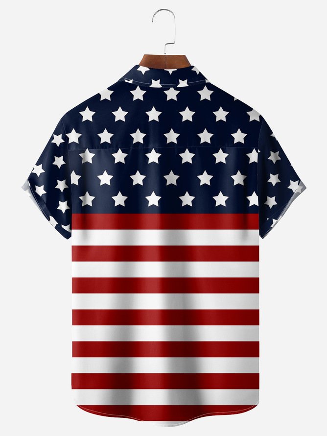 Big Size American Flag Muscle Chest Pocket Short Sleeve Casual Shirt