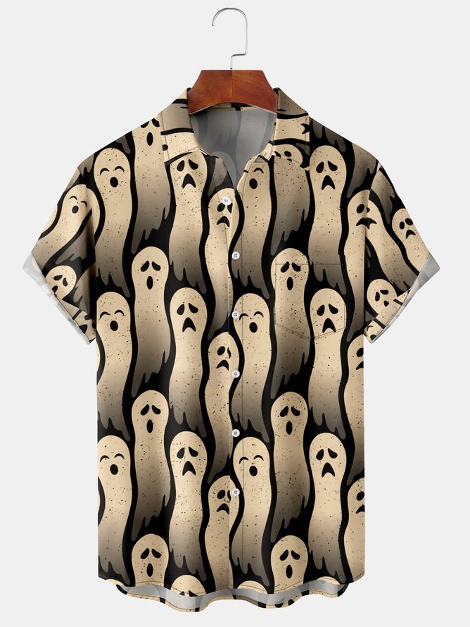Big Size Halloween Ghost Short Sleeve Hawaiian Shirt