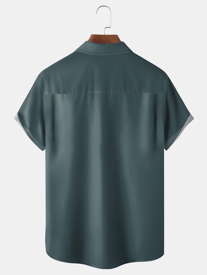 Big Size Cat Chest Pocket Short Sleeve Bowling Shirt