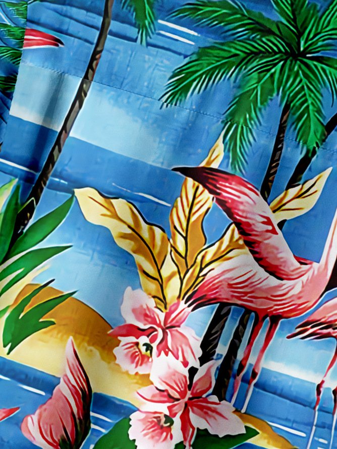 Big Size Flamingo Chest Pocket Short Sleeve Hawaiian Shirt
