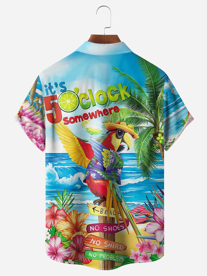 Big Size Parrot Chest Pocket Short Sleeve Hawaiian Shirt