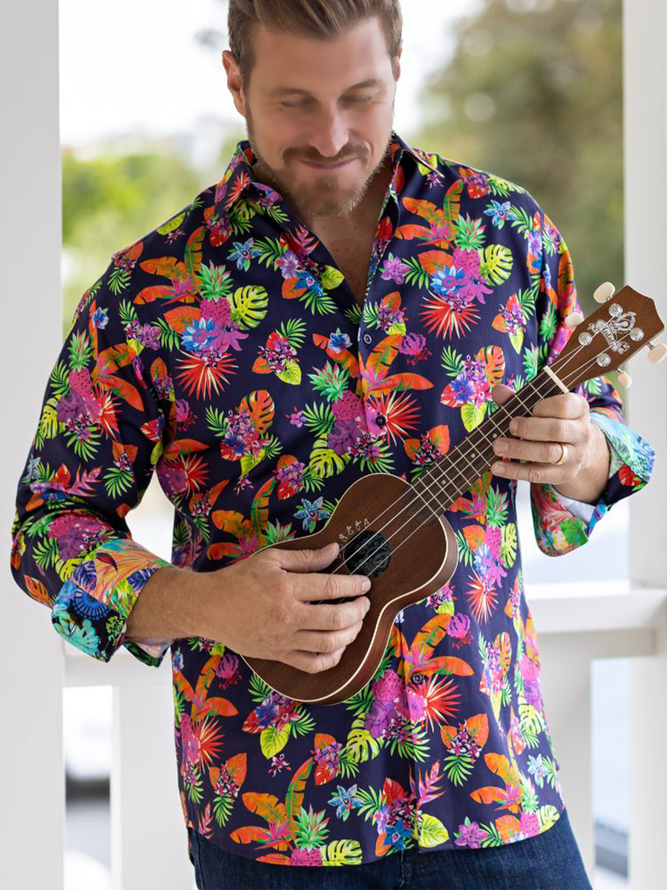 Tropical Floral Long Sleeve Casual Shirt