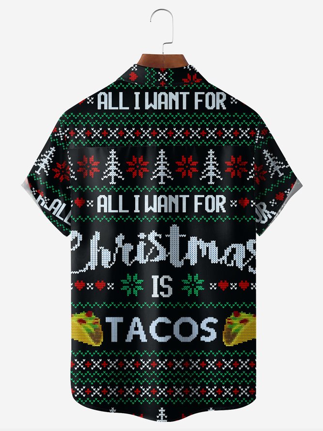 Christmas Fair Isle Taco Chest Pocket Short Sleeve Casual Shirt