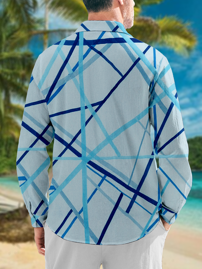 Geometric Chest Pocket Long Sleeve Casual Shirt