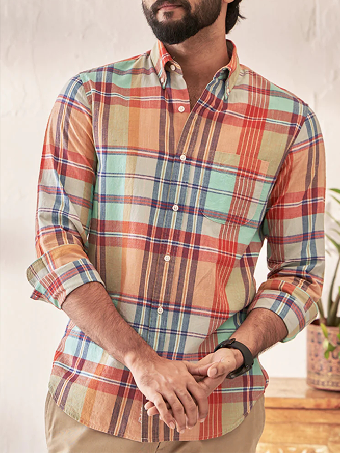Check Chest Pocket Long Sleeves Casual Shirt