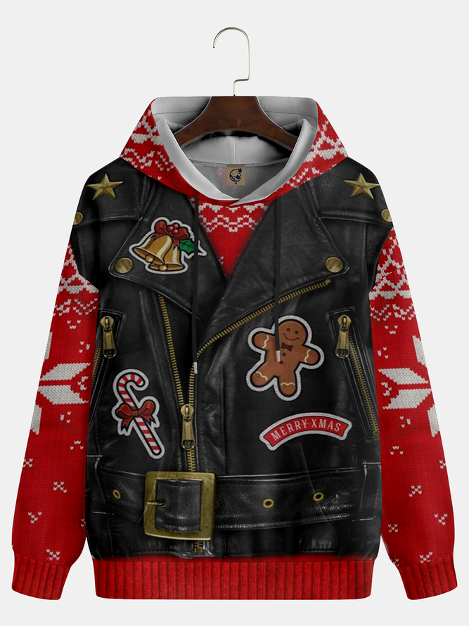 Christmas Leather Jacket Pattern Funny Casual Hoodie