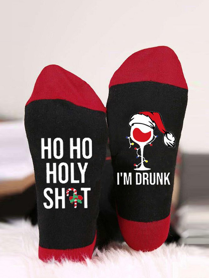 1pair Christmas Letters Goblet Men Mid-calf Socks