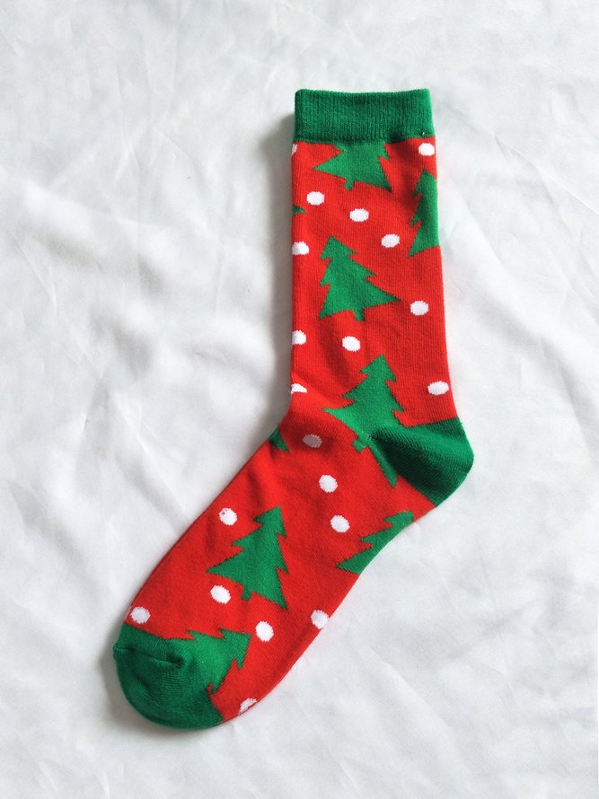 1pair Christmas Tree Striped Men Mid-calf Socks