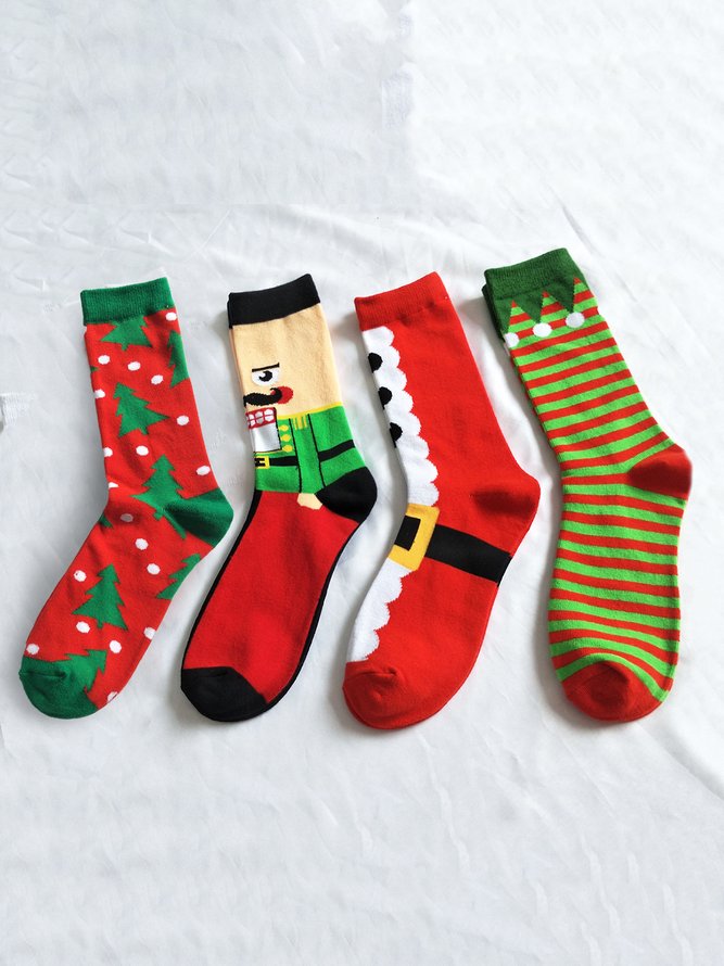 1pair Christmas Tree Striped Men Mid-calf Socks