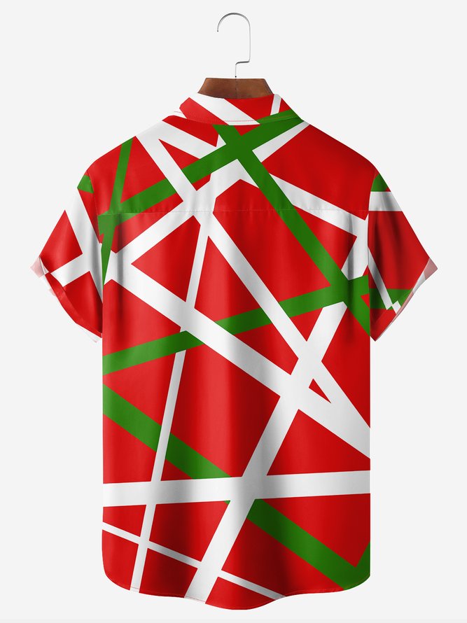 Geometric Lines Chest Pocket Short Sleeve Casual Shirt