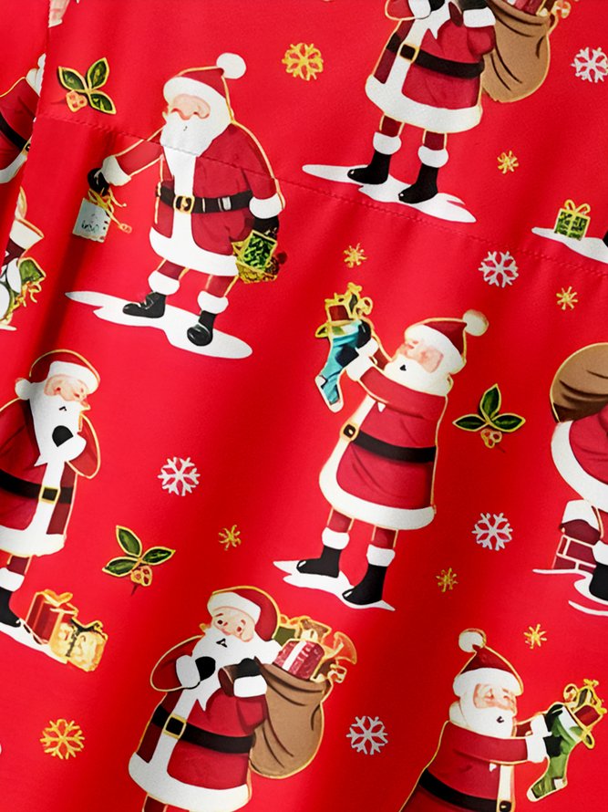 Santa Chest Pocket Short Sleeve Casual Shirt