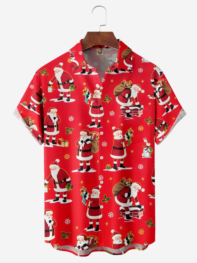 Santa Chest Pocket Short Sleeve Casual Shirt
