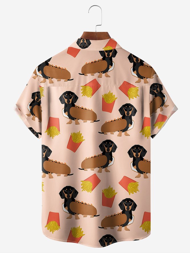 Hot Dog Chest Pocket Short Sleeve Casual Shirt