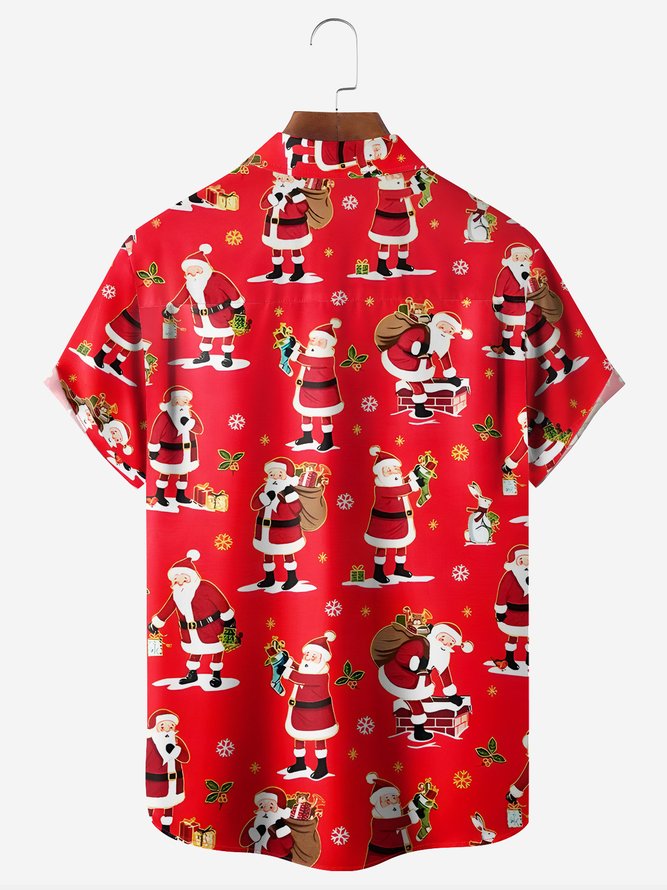 Santa Chest Pocket Short Sleeve Casual Shirt