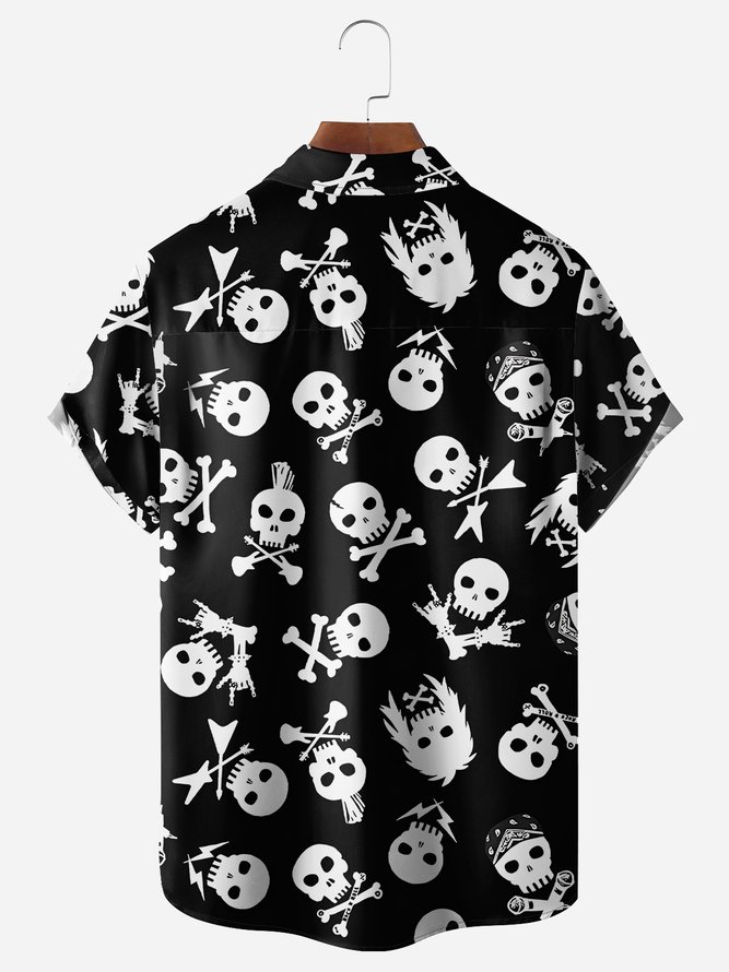 Punk Skulls Chest Pocket Short Sleeve Casual Shirt