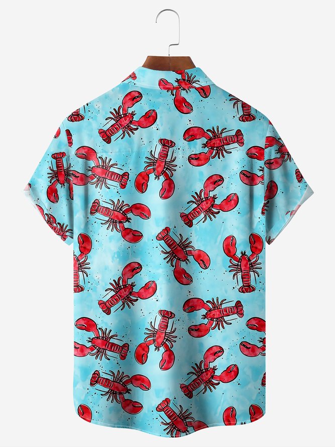 Lobster Chest Pocket Short Sleeve Hawaiian Shirt