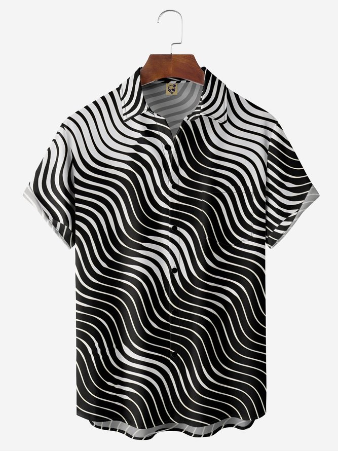 Mona Lisa Line Art Drawing Chest Pocket Short Sleeve Casual Shirt