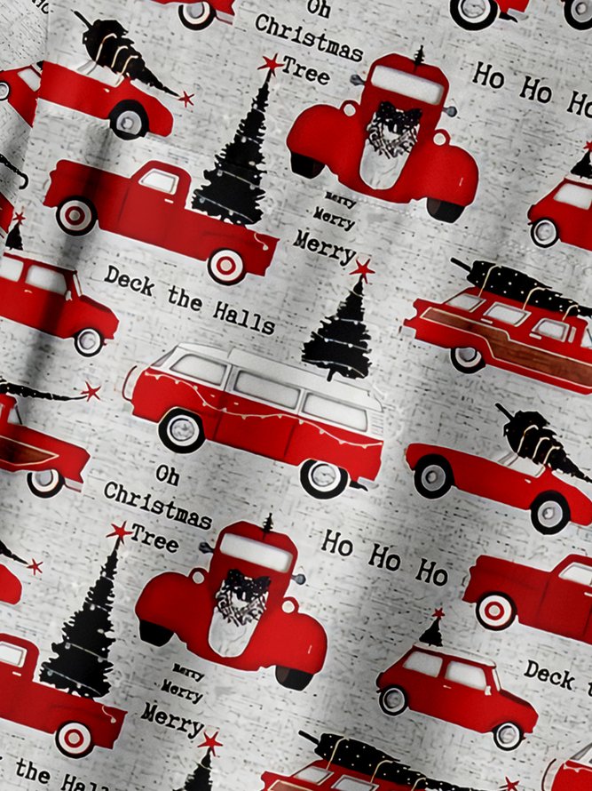 Christmas Car Chest Pocket Short Sleeve Casual Shirt