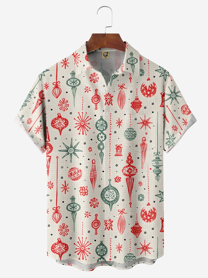 Christmas Decorated Chest Pocket Short Sleeve Casual Shirt