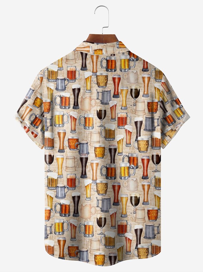 Beer Chest Pocket Short Sleeve Casual Shirt