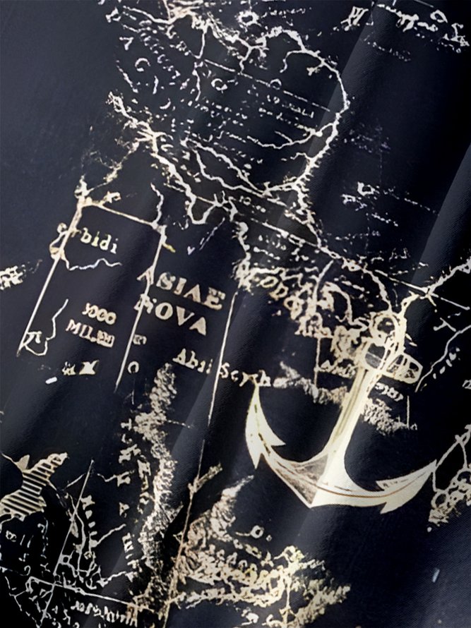 Nautical Map Chest Pocket Short Sleeve Hawaii Shirt
