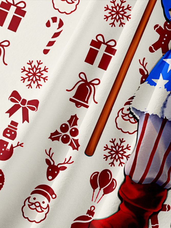 Christmas American Flag Santa Chest Pocket Short Sleeve Hawaiian Shirt
