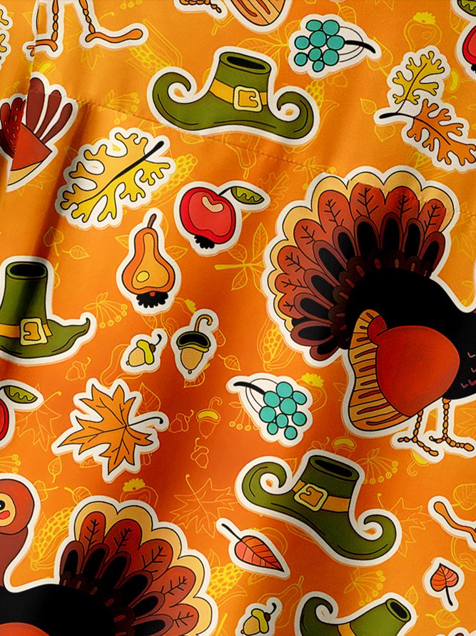 Thanksgiving Turkey Chest Pocket Short Sleeve Hawaiian Shirt