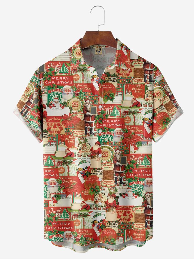 Christmas Chest Pocket Short Sleeve Casual Shirt