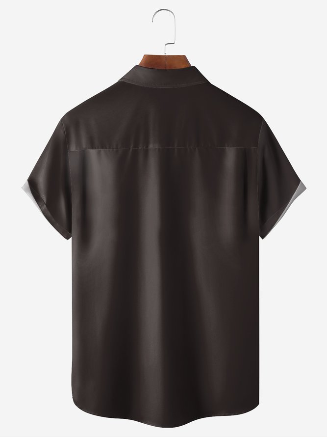 Flower Chest Pocket Short Sleeve Bowling Shirt