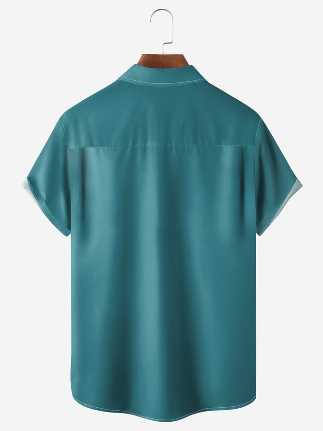Car Chest Pocket Short Sleeve Bowling Shirt