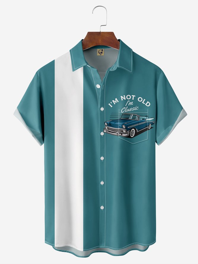 Car Chest Pocket Short Sleeve Bowling Shirt