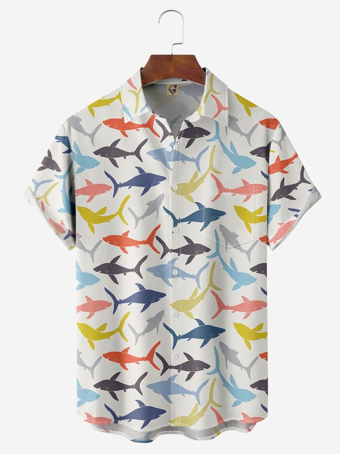 Shark Chest Pocket Short Sleeve Casual Shirt