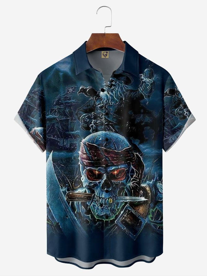 Pirate Chest Pocket Short Sleeve Casual Shirt