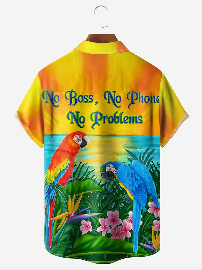 Parrot Chest Pocket Short Sleeve Hawaiian Shirt