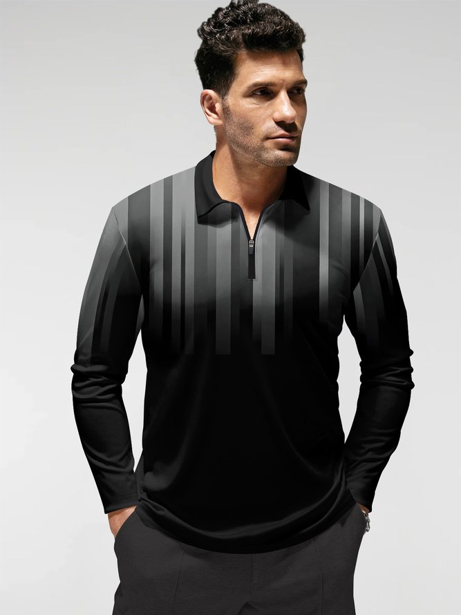 Abstract Geometric Long Sleeve Casual Polo Shirt