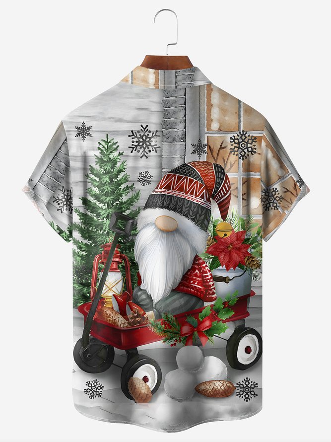 Christmas Gnome Chest Pocket Short Sleeve Hawaiian Shirt