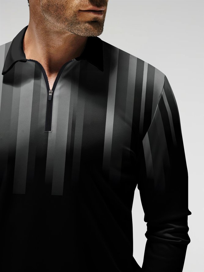 Abstract Geometric Long Sleeve Casual Polo Shirt